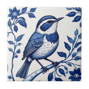 Wren Bird Delft青と白のフローラ装飾品 タイル