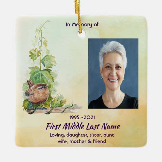  Wren Bird Vineyard Memorial Keepsake セラミックオーナメント (正面)