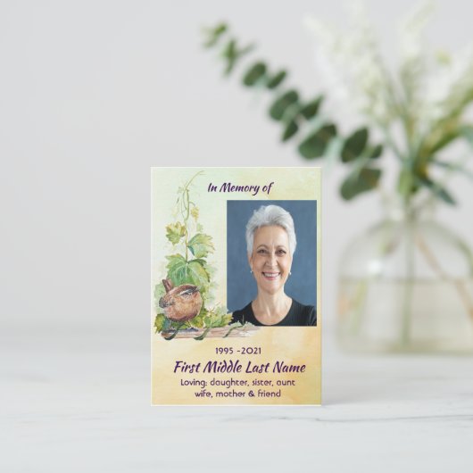  Wren Bird Vineyard Memorial Keepsake 名刺 (スタンド正面)