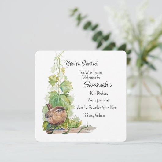 Wren Bird Vineyard Wine Tasting Birthday 招待状 (スタンド正面)