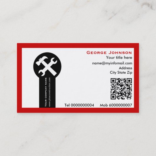 Wrench and hammer handyman construction red 名刺 (裏面)