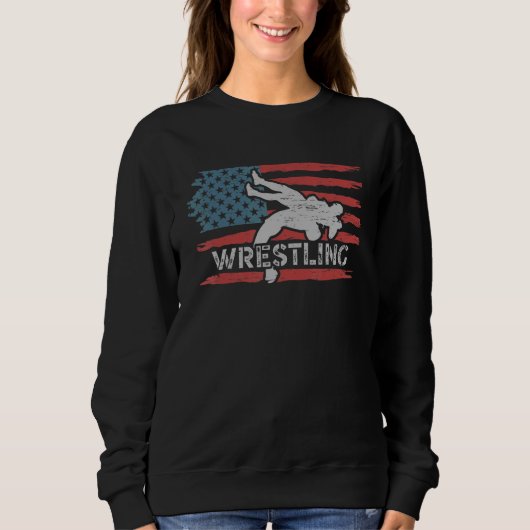 Wrestling American Flag Ring Athlete Wrestler Coac スウェットシャツ (正面)