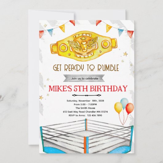 Wrestling Birthday party Invitation 招待状 (正面)