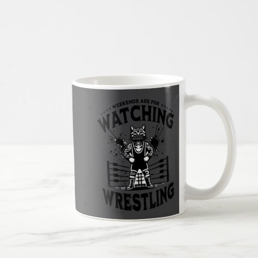 Wrestling Cat Funny Weekends Watching For Men Wome コーヒーマグカップ (右)