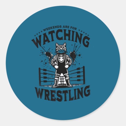 Wrestling Cat Funny Weekends Watching For Men Wome ラウンドシール (正面)
