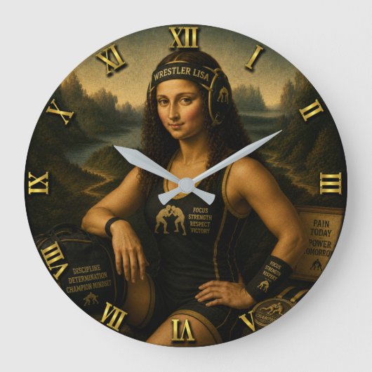 Wrestling Funny Mona Lisa ラージ壁時計 (正面)