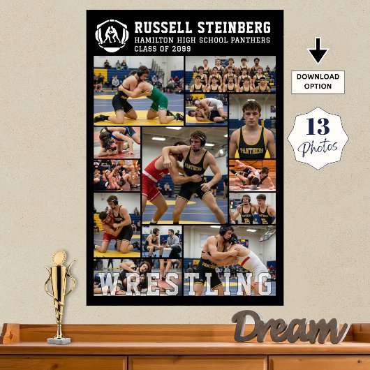 Wrestling High School Senior 13 Photo Collage ポスター