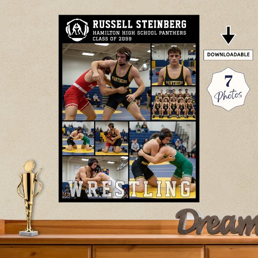 Wrestling High School Senior 7 Photo Collage ポスター