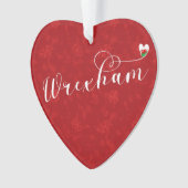 Wrexhamスクリプトフォント、ウェールズ国旗のハート オーナメント (正面)