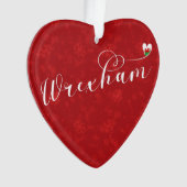 Wrexhamスクリプトフォント、ウェールズ国旗のハート オーナメント (正面)