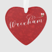 Wrexhamスクリプトフォント、ウェールズ国旗のハート オーナメント (裏面)