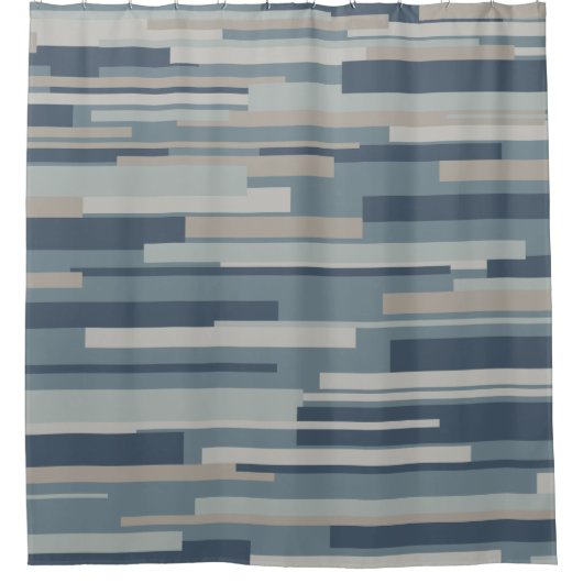 Wright Mid Century Modern Geometric Abstract Blue  シャワーカーテン (正面)