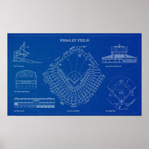 Wrigley Field Blueprint ポスター