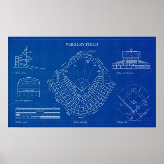 Wrigley Field Blueprint ポスター (正面)
