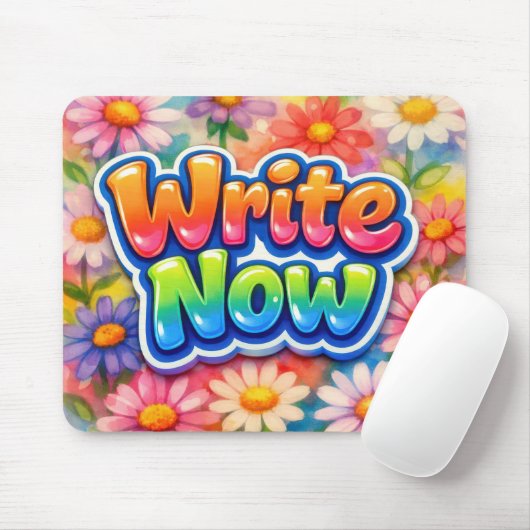 Write Now Text with Vibrant Daisies マウスパッド (マウス)