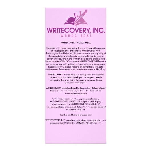 WRITECOVERYの情報カード ラックカード (正面)