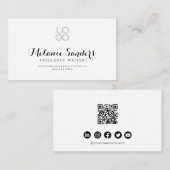 WRITER モダン B&W QRコードの追加名刺 名刺 (正面/裏面)