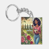 Writer in rose garden keychain キーホルダー (正面左)