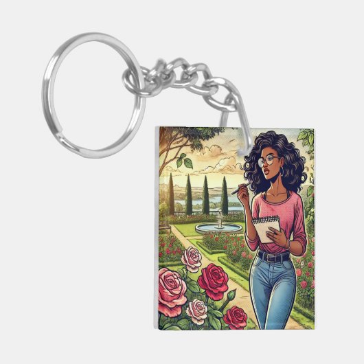 Writer in rose garden keychain キーホルダー (正面左)