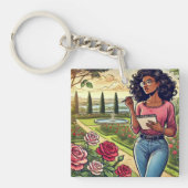 Writer in rose garden keychain キーホルダー (正面)