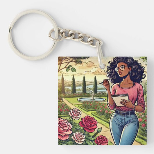 Writer in rose garden keychain キーホルダー (正面)