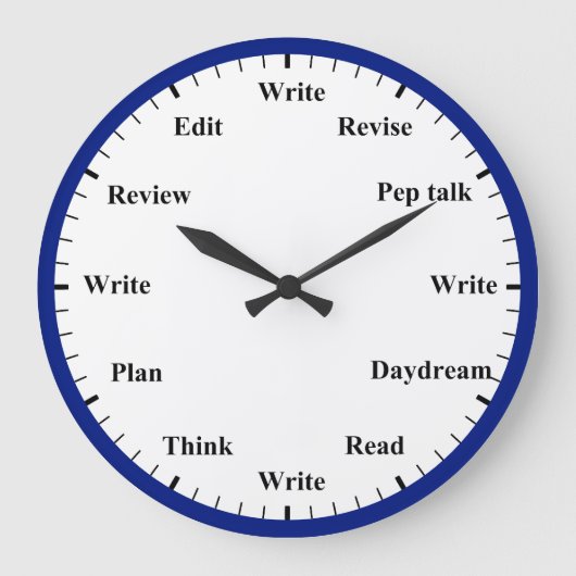 Writer's Clock - Writing Job Fun Dark Blue Clock ラージ壁時計 (正面)