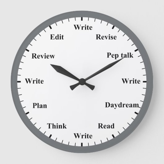 Writer's Clock - Writing Job Fun Grey Wall Clock ラージ壁時計 (正面)