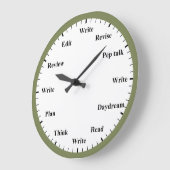 Writer's Clock - Writing Job Fun Olive Green Clock ラージ壁時計 (傾斜)