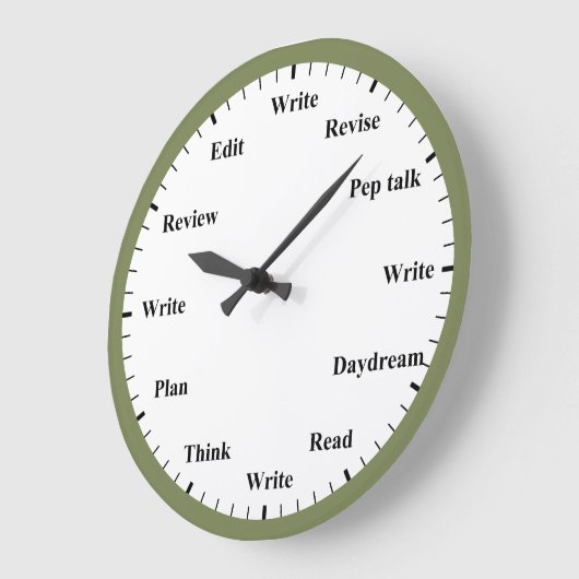 Writer's Clock - Writing Job Fun Olive Green Clock ラージ壁時計 (傾斜)