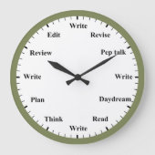 Writer's Clock - Writing Job Fun Olive Green Clock ラージ壁時計 (正面)