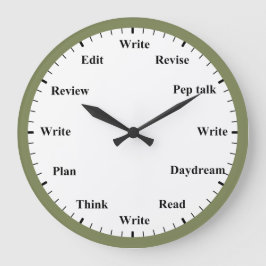 Writer's Clock - Writing Job Fun Olive Green Clock ラージ壁時計