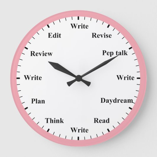 Writer's Clock - Writing Job Fun Pink Wall Clock ラージ壁時計 (正面)