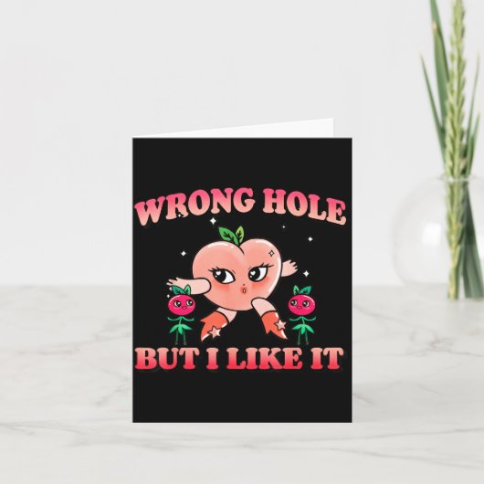 Wrong Hole Peach Naughty Cartoon Retro Adult Humor カード (正面)