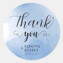 Wtercolor Blue結婚のThank You Roundステッカー