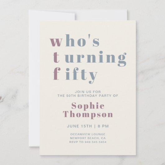 WTFおもしろい Mauve Dusty Blue 50th誕生日パーティー 招待状 (正面)