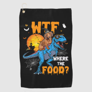 WTFここで食品ハロウィンドダックシュント犬T-レックスD ゴルフタオル