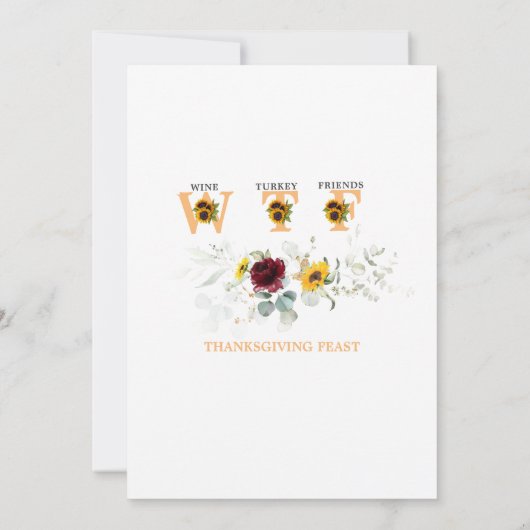 WTFひまわりおもしろいバーガンディ感謝祭の饗宴 招待状 (裏面)