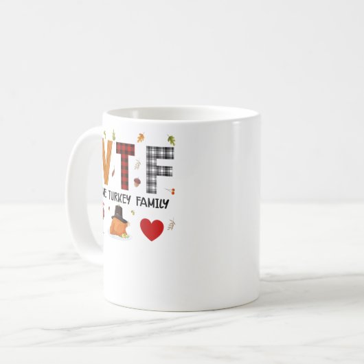 WTFワイントルコ家族の格子縞シャツ感謝祭おもしろいv コーヒーマグカップ (正面左)