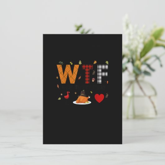 WTFワイントルコ家族の格子縞シャツ感謝祭おもしろいv 招待状 (スタンド正面)