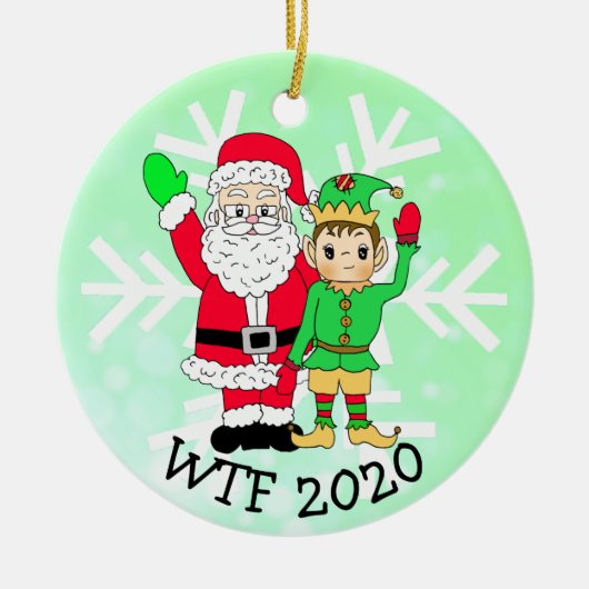 WTF 2020 SantaとFacemaskの小妖精や小人 セラミックオーナメント (正面)