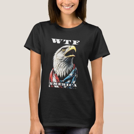 WTF America Shocked American Bald Eagle USA Flag L Tシャツ (正面)