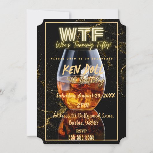 WTF Fifty Men's 50th 誕生日パーティーダウンロード 招待状 (正面)