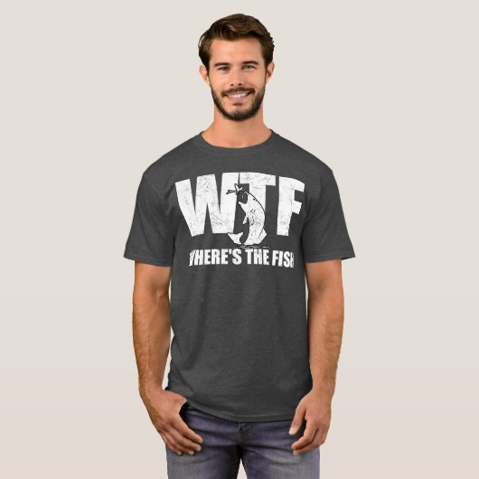 WTF Wheres魚は魚釣りギフトの日おもしろいを指す Tシャツ (正面フル)