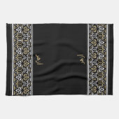 Wudu Black Arabian Pattern Custom Text Wudhu Towel キッチンタオル (横)