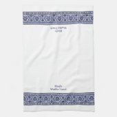 Wudu Blue & White Floral Border Personalised Wudhu キッチンタオル (縦)