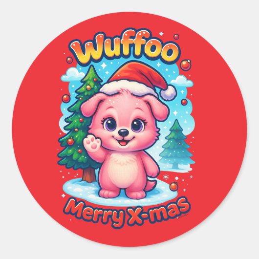 Wuffooのシェリー メリークリスマス かわいい3D ホリデー ラウンドシール (正面)
