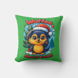 Wuffooのモリーのクリスマスおめでとう かわいい 3D ホリデー クッション