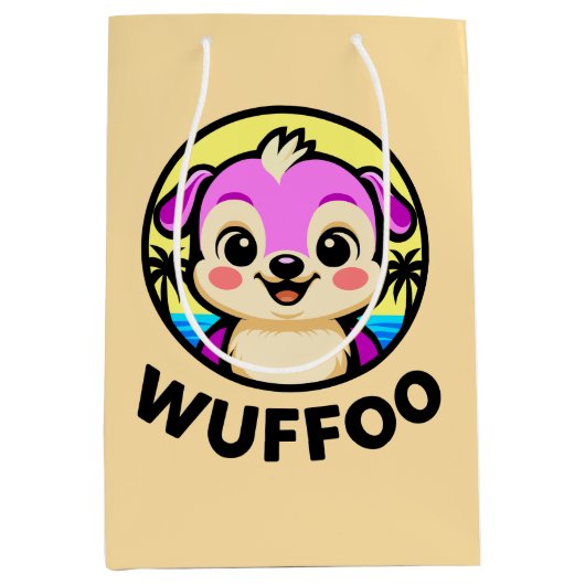 Wuffooの冒険 キュートでカワイイ子犬のアニメーションロゴ ミディアムペーパーバッグ (正面)