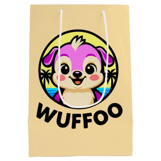 Wuffooの冒険 キュートでカワイイ子犬のアニメーションロゴ ミディアムペーパーバッグ (裏面)
