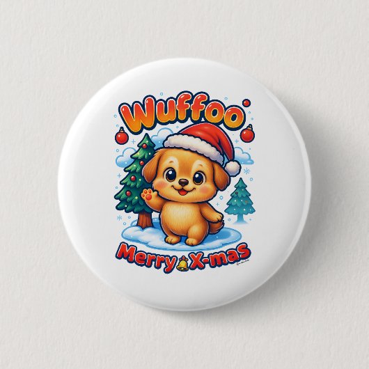 Wuffooルーニー メリークリスマス かわいい3D ホリデー 缶バッジ (正面)